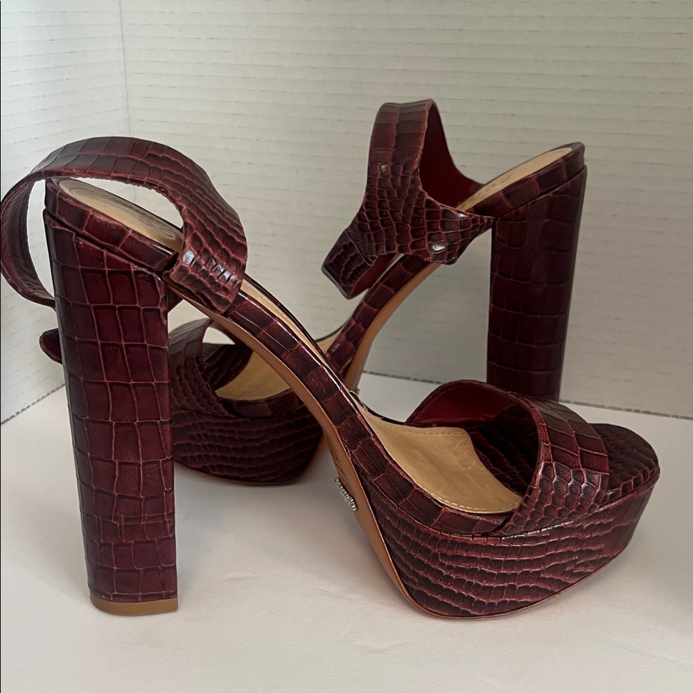 SCHUTZ Wine Croc-Embossed Heels